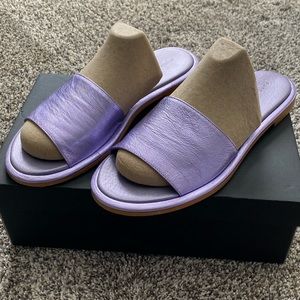 Pure Navy Leather Slide Sandals - Metallic Lilac